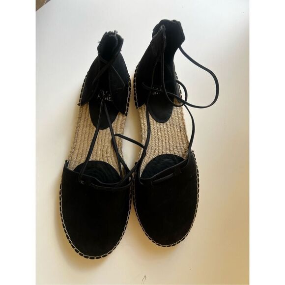 Eileen Fisher Womens Black Suede Leather Back Zip Lace Espadrille Flat Sz 9 NWOT - Picture 4 of 8